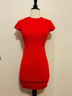 Bebe Orange Red Ribbed Mini Dress